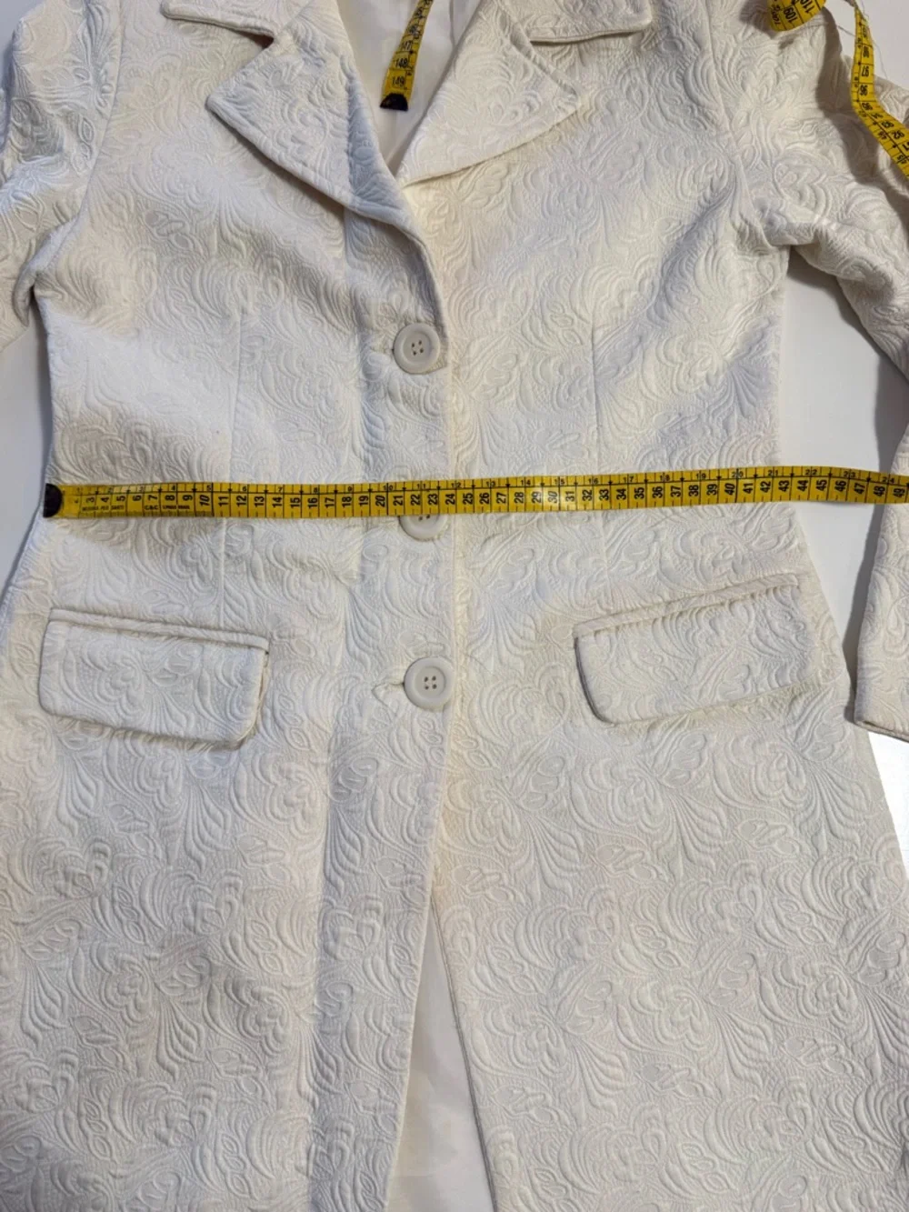 Womens Cream Textured Button-Front Coat - Picture 7 of 11